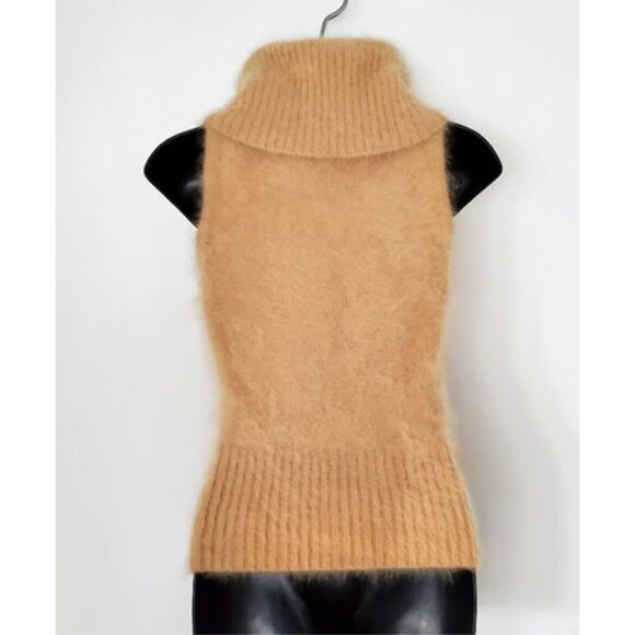 Vintage Y2K Rampage Angora Tan Sleeveless Turtleneck Sweater Size S Layer Cozy - Picture 2 of 6